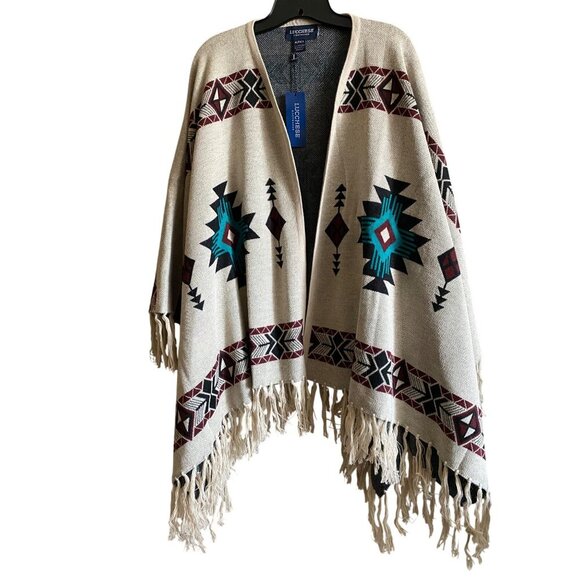 Lucchese Lightweight Alpaca Cape Peruvian Poncho One Size Beige Multi Coastal